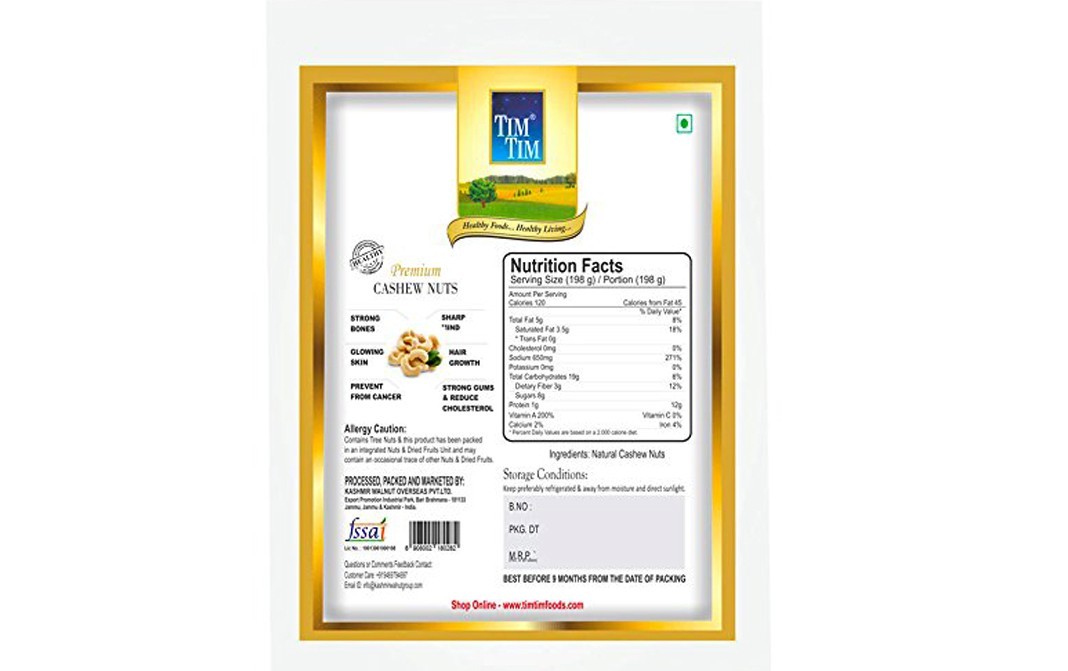 Tim Tim Premium Cashew Nuts    Box  100 grams